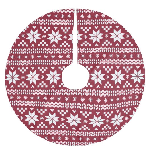 Crimson en White Fair Isle Pattern Kerstboom Rok (Voorkant)