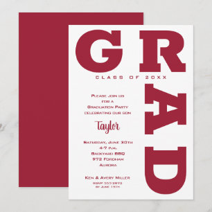 Crimson en White Graduation Party Kaart
