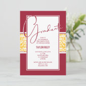 Crimson en Yellow Damask Afstuderen Kaart (Staand voorkant)