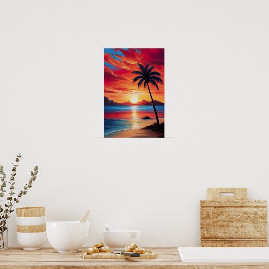 Crimson Evening aan het strand Poster (Keuken)