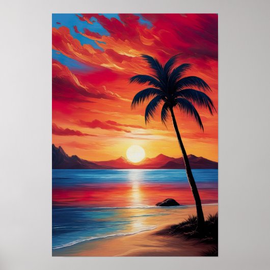 Crimson Evening aan het strand Poster (Voorkant)