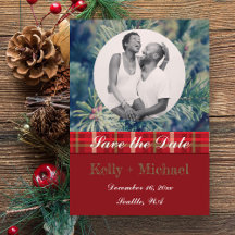 Crimson & Evergreen Flat Save The Date Kaart