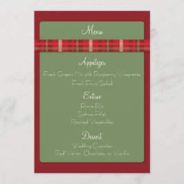 Crimson & Evergreen Kerst Bruiloft Menu Kaart