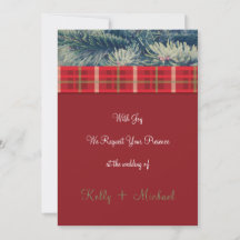 Crimson & Evergreen Kerst bruiloft uitnodiging