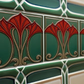 Crimson Flare Art Nouveau Keramische Tegel Tegeltje