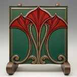Crimson Flare Art Nouveau Keramische Tegel Tegeltje<br><div class="desc">Laat het gedurfde drama van de Art Nouveau-periode zien met deze opvallende keramische tegel. Een trio van vurige karmozijnrode en scharlaken staat trots tegen een achtergrond van diep jachtgroen, waardoor een intensiteit zo levendig als elegant is. De strakke lijnen van antiek goud en warme taupe creëer vormen een beeldend feest,...</div>