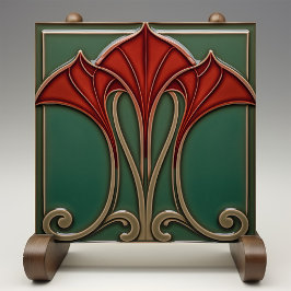 Crimson Flare Art Nouveau Keramische Tegel Tegeltje
