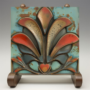 Crimson Flare - Mid Century Modern Keramische Tege Tegeltje