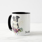Crimson Floral Bouquet Border Collie Dog Mok (Voorkant links)