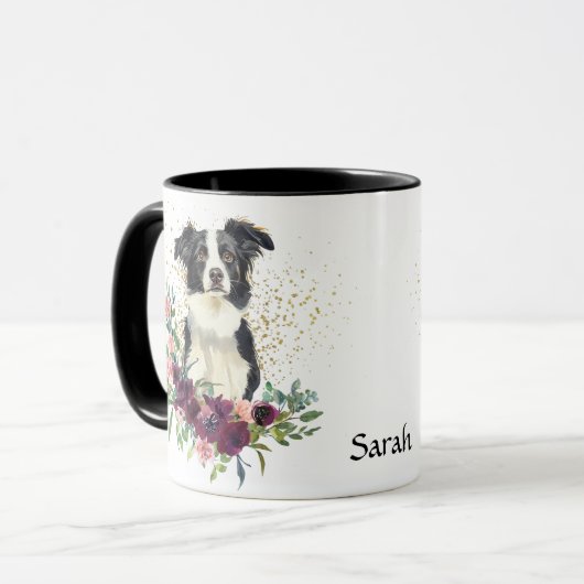 Crimson Floral Bouquet Border Collie Dog Mok (Voorkant links)