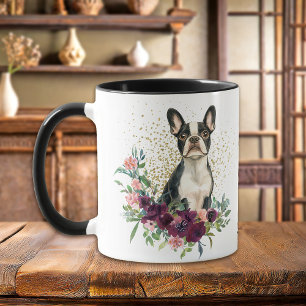Crimson Floral Bouquet Boston Terrier Hond Mok