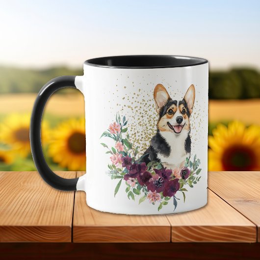 Crimson Floral Bouquet Cardigan Welsh Corgi Dog Mok