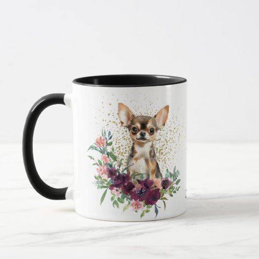 Crimson Floral Bouquet Chihuahua Hond Mok (Links)
