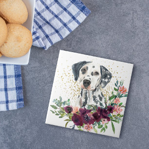 Crimson Floral Bouquet Dalmatian Dog Tegeltje