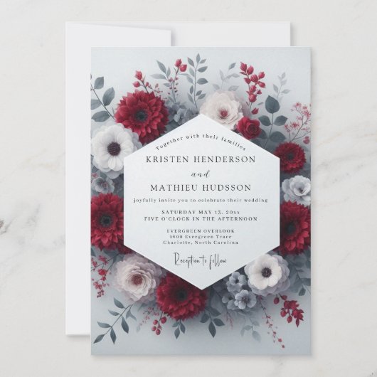 Crimson Floral Romance Wedding Kaart (Voorkant)