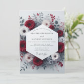 Crimson Floral Romance Wedding Kaart (Staand voorkant)