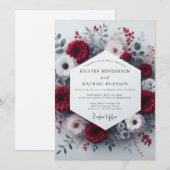Crimson Floral Romance Wedding Kaart (Voorkant / Achterkant)
