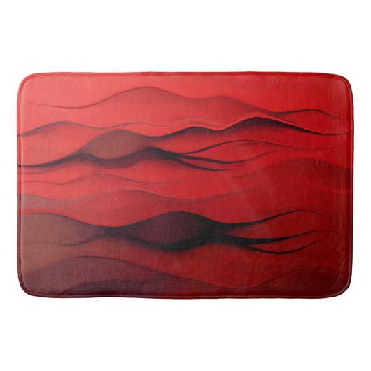 Crimson Flow – Abstracte Rode Bewegingsgolven Badmat (Voorkant)