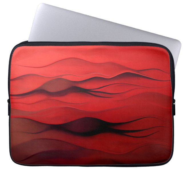 Crimson Flow – Abstracte Rode Bewegingsgolven Laptop Sleeve (Voorkant)