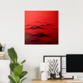 Crimson Flow – Abstracte Rode Bewegingsgolven Poster (Thuiskantoor)