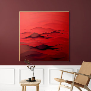 Crimson Flow – Abstracte Rode Bewegingsgolven Poster