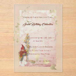 Crimson fluistert 40ste verjaardag Acryl uitnodigi Uitnodigingen