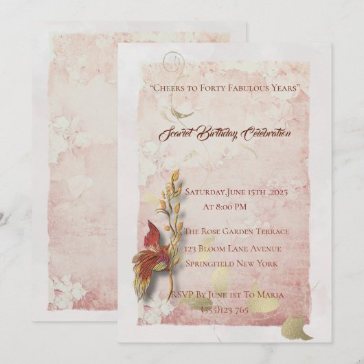 Crimson fluistert uitnodiging voor 40ste verjaarda (Voorkant / Achterkant)