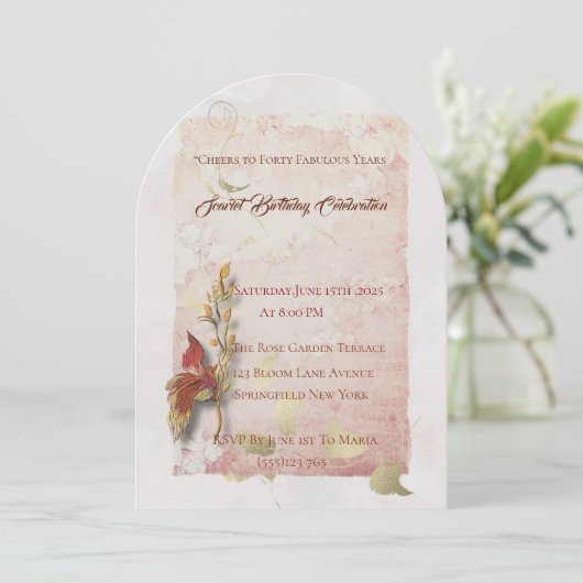 Crimson fluistert uitnodiging voor 40ste verjaarda (Staand voorkant)