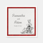 Crimson Fluweel en Zwart Bloeiende Bruiloft Servet (Voorkant)