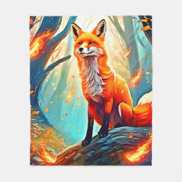 Crimson Fox Scene Design Fleece Deken