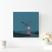 Crimson Full Moon Over Calm Waters Vierkante Klok (Huis)