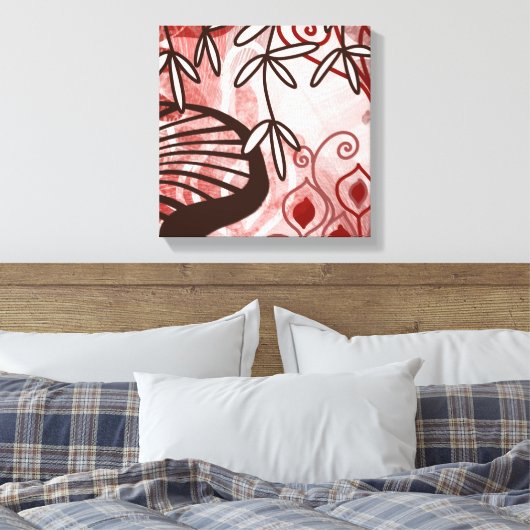 Crimson Garden – Abstract Botanical Pattern Art Pr Canvas Afdruk (Insitu (Slaapkamer))