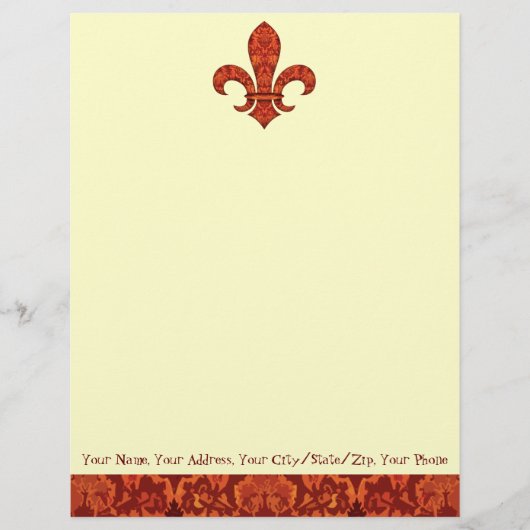 Crimson Garden Fleur de lis Persoonlijk Briefhoofd (Voorkant)