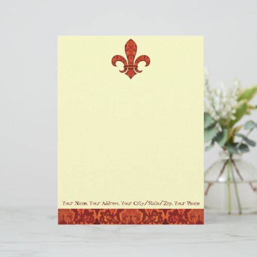 Crimson Garden Fleur de lis Persoonlijk Briefhoofd (Staand voorkant)
