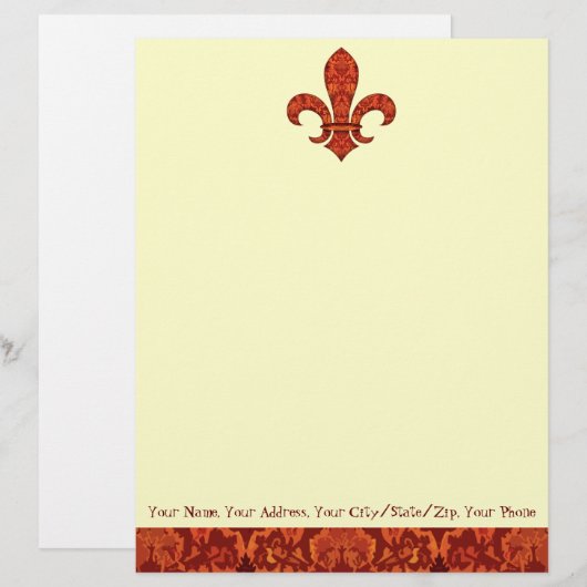 Crimson Garden Fleur de lis Persoonlijk Briefhoofd (Voorkant / Achterkant)