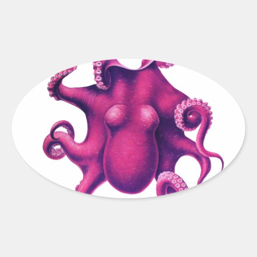 Crimson Girly Octopus Ovale Sticker (Voorkant)