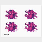 Crimson Girly Octopus Ovale Sticker (Vel)