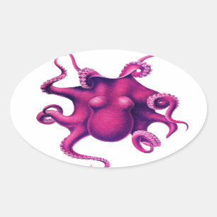 Crimson Girly Octopus Ovale Sticker
