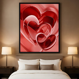 Crimson Glass Hearts - Moderne Abstracte Kunst ove Poster