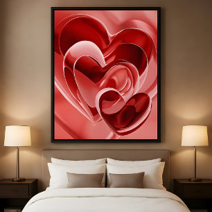 Crimson Glass Hearts - Moderne Abstracte Kunst ove Poster