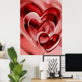 Crimson Glass Hearts - Moderne Abstracte Kunst ove Poster (Thuiskantoor)