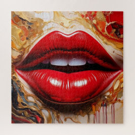 Crimson Gloss: Bold Red Lips & Liquid Gold Legpuzzel