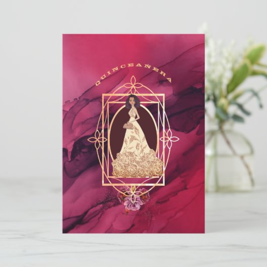 Crimson Glow Quinceañera Tiara Kaart (Staand voorkant)