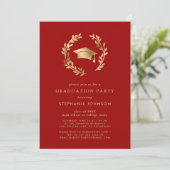 Crimson Gold Afstudeerder Pet Wreath Chic Gradupar Kaart (Staand voorkant)