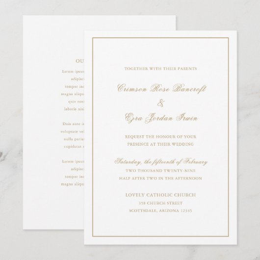 Crimson Gold Eenvoudige bruiloft Kaart (Voorkant / Achterkant)