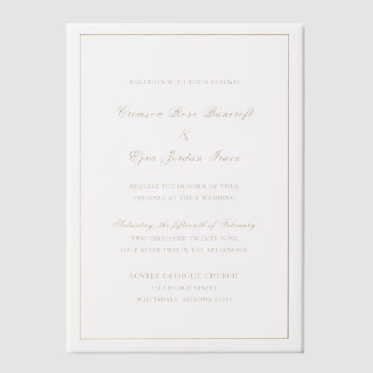 Crimson Gold Eenvoudige bruiloft Vellum Uitnodigingen (Voorkant)