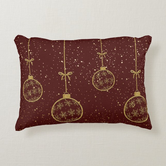 Crimson & Gold Ornament Christmas Accent Pillow Kussen (Voorkant)