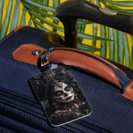 Crimson Gothic Calavera – Zwarte Roos Bagagelabel