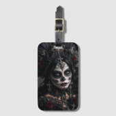 Crimson Gothic Calavera – Zwarte Roos Bagagelabel (Voorkant (verticaal))