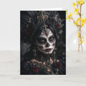 Crimson Gothic Calavera – Zwarte Roos Kaart (Gele Bloem)